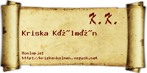 Kriska Kálmán névjegykártya